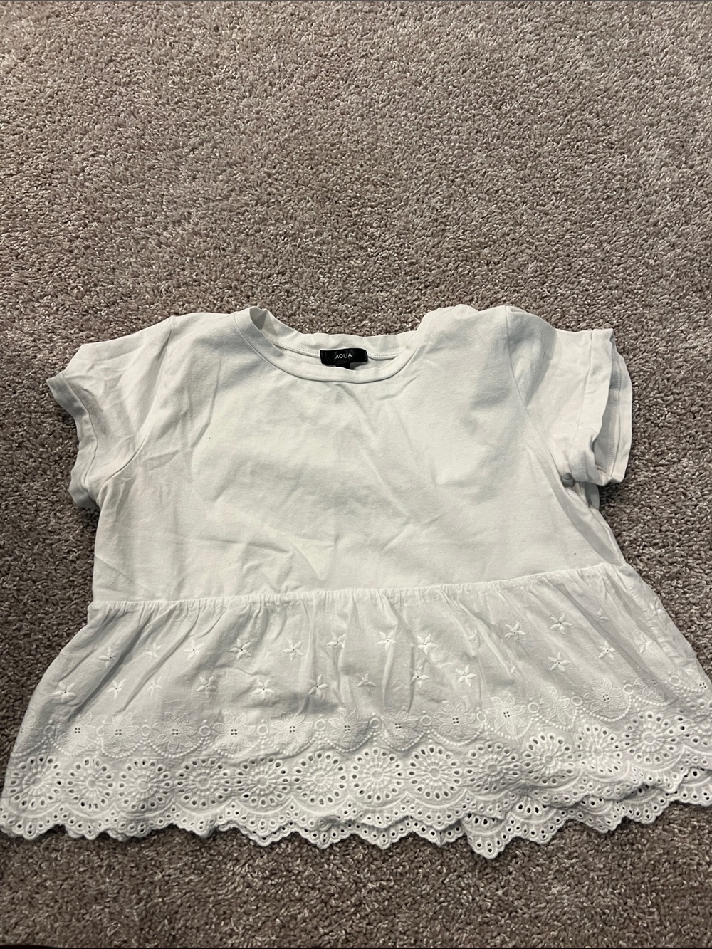 Aqua White Eyelet Peplum Short Sleeve Tee